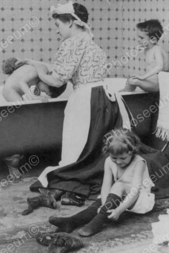 Children's Busy Bathtub Scene! 1800s 4x6 Reprint Of Old Photo Photoseeum